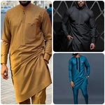 African Youth Brown Stand Collar Dashiki Shirt Suit – Slim Fit Bazin Riche Casual Outfit - Free Delivery Worldwide only at Flexi Africa