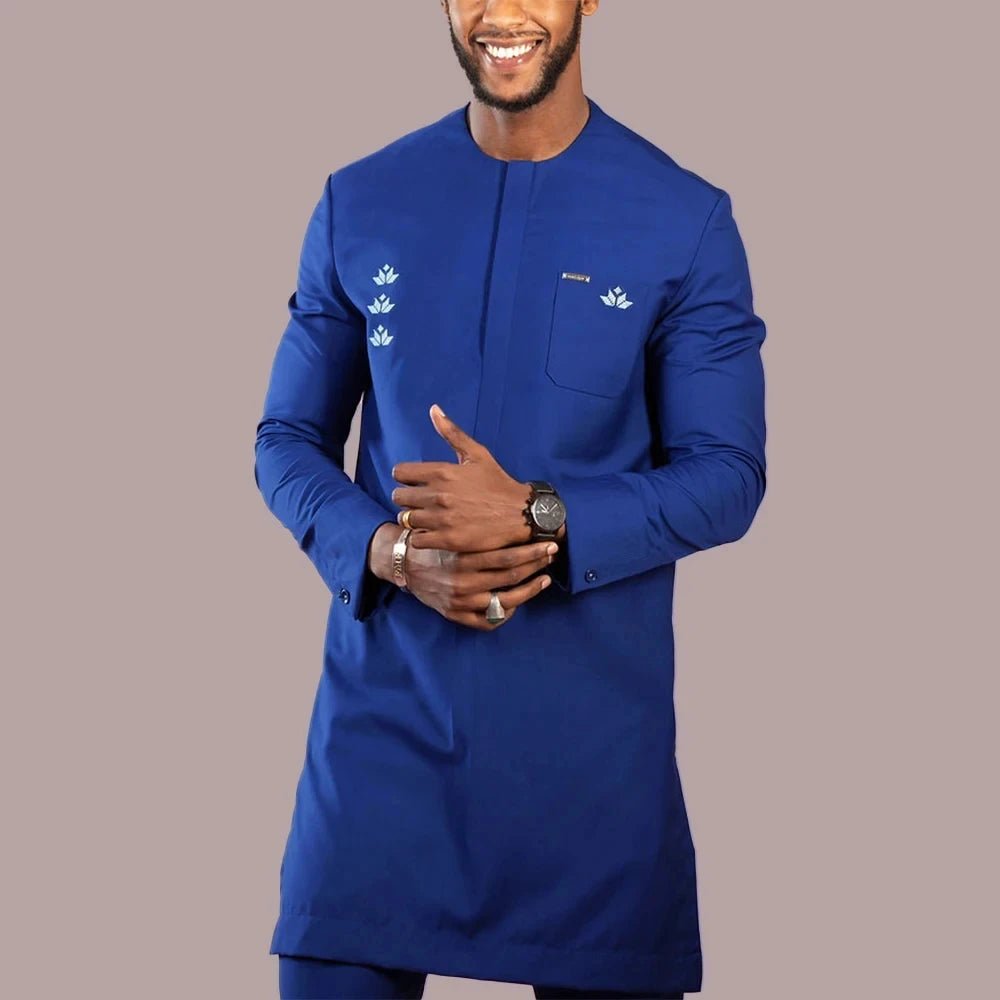 African Youth Brown Stand Collar Dashiki Shirt Suit – Slim Fit Bazin Riche Casual Outfit - Free Delivery Worldwide only at Flexi Africa
