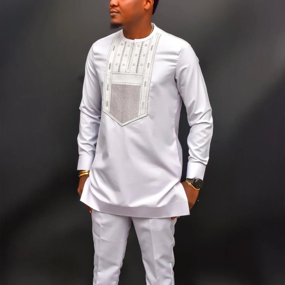 African Youth Brown Stand Collar Dashiki Shirt Suit – Slim Fit Bazin Riche Casual Outfit - Free Delivery Worldwide only at Flexi Africa