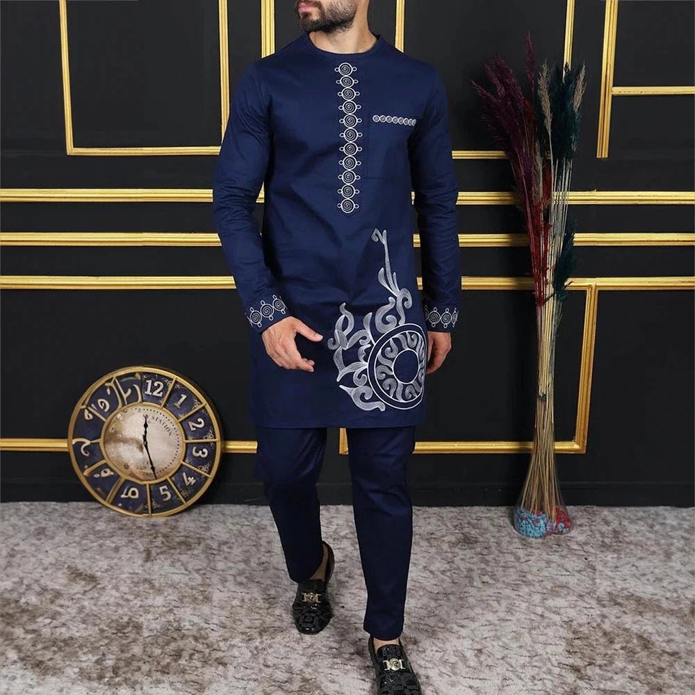 African Youth Brown Stand Collar Dashiki Shirt Suit – Slim Fit Bazin Riche Casual Outfit - Free Delivery Worldwide only at Flexi Africa