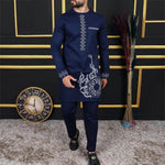 African Youth Brown Stand Collar Dashiki Shirt Suit – Slim Fit Bazin Riche Casual Outfit - Free Delivery Worldwide only at Flexi Africa