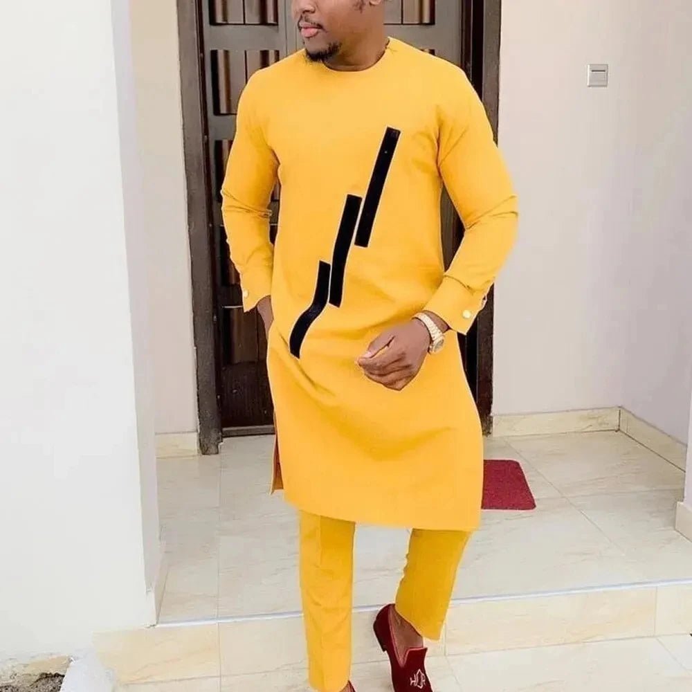 African Youth Brown Stand Collar Dashiki Shirt Suit – Slim Fit Bazin Riche Casual Outfit - Free Delivery Worldwide only at Flexi Africa