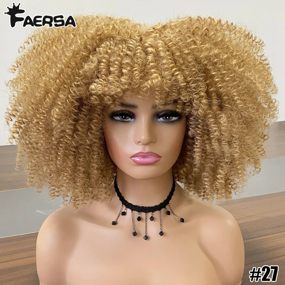 Afro Kinky Curly Wig for Black Women - Short, Synthetic, Blonde, Red, Ombre, Glueless, High - Free Delivery Worldwide