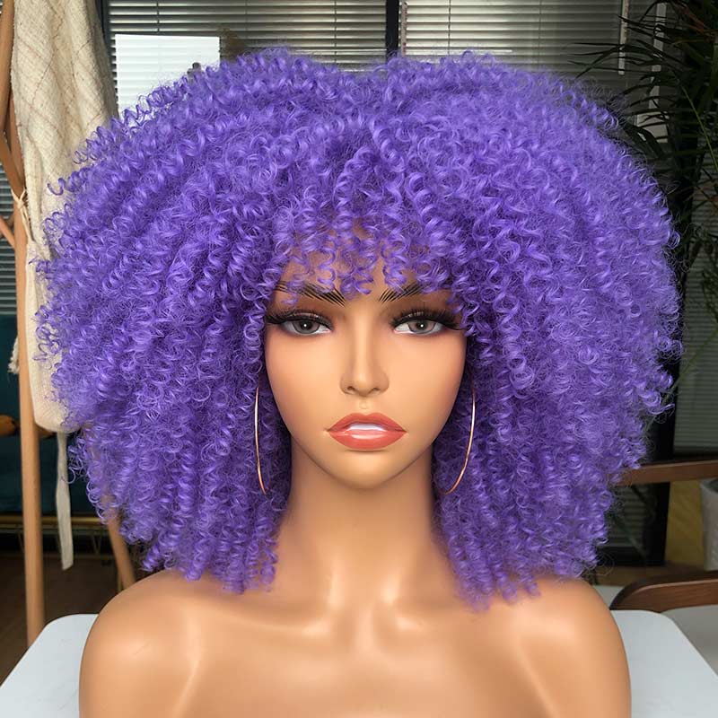 Afro Kinky Wig 14" with Bangs for Black Women - Perfect for Cosplay and Natural Hair Looks - Flexi Africa - Flexi Africa offers Free Delivery Worldwide - Vibrant African traditional clothing showcasing bold prints and intricate designs