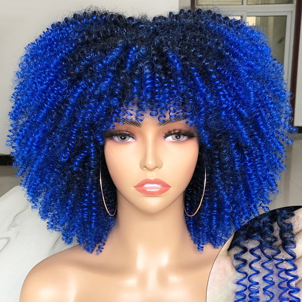 Afro Kinky Wig 14" with Bangs for Black Women - Perfect for Cosplay and Natural Hair Looks - Flexi Africa - Flexi Africa offers Free Delivery Worldwide - Vibrant African traditional clothing showcasing bold prints and intricate designs