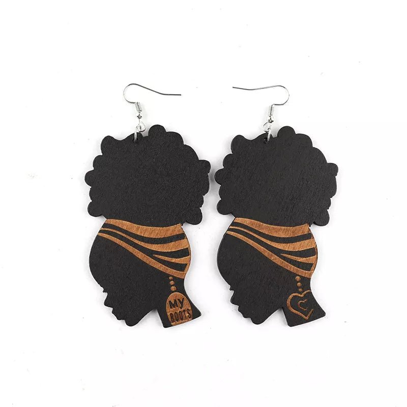 Afrocentric Wooden Earrings: Embrace Your Roots with 'My Root' Collection - Flexi Africa - Flexi Africa offers Free Delivery Worldwide - Vibrant African traditional clothing showcasing bold prints and intricate designs
