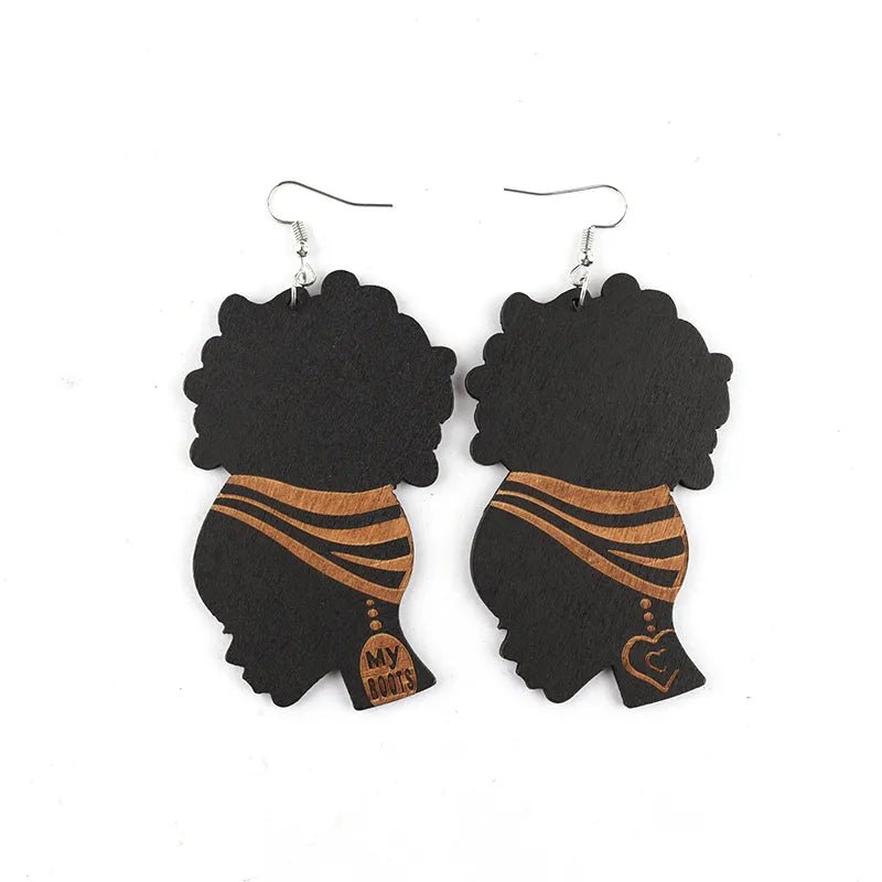 Afrocentric Wooden Earrings: Embrace Your Roots with 'My Root' Collection - Flexi Africa - Flexi Africa offers Free Delivery Worldwide - Vibrant African traditional clothing showcasing bold prints and intricate designs