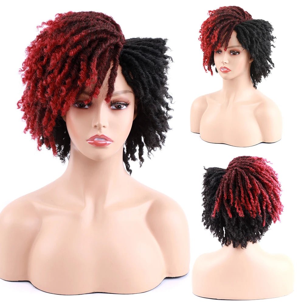 Amir Synthetic Afro Kinky Curly Wig Short Dreadlock Wig With Bangs Ombre Black Blonde Crochet Wig - Flexi Africa - Free Delivery Worldwide only at www.flexiafrica.com