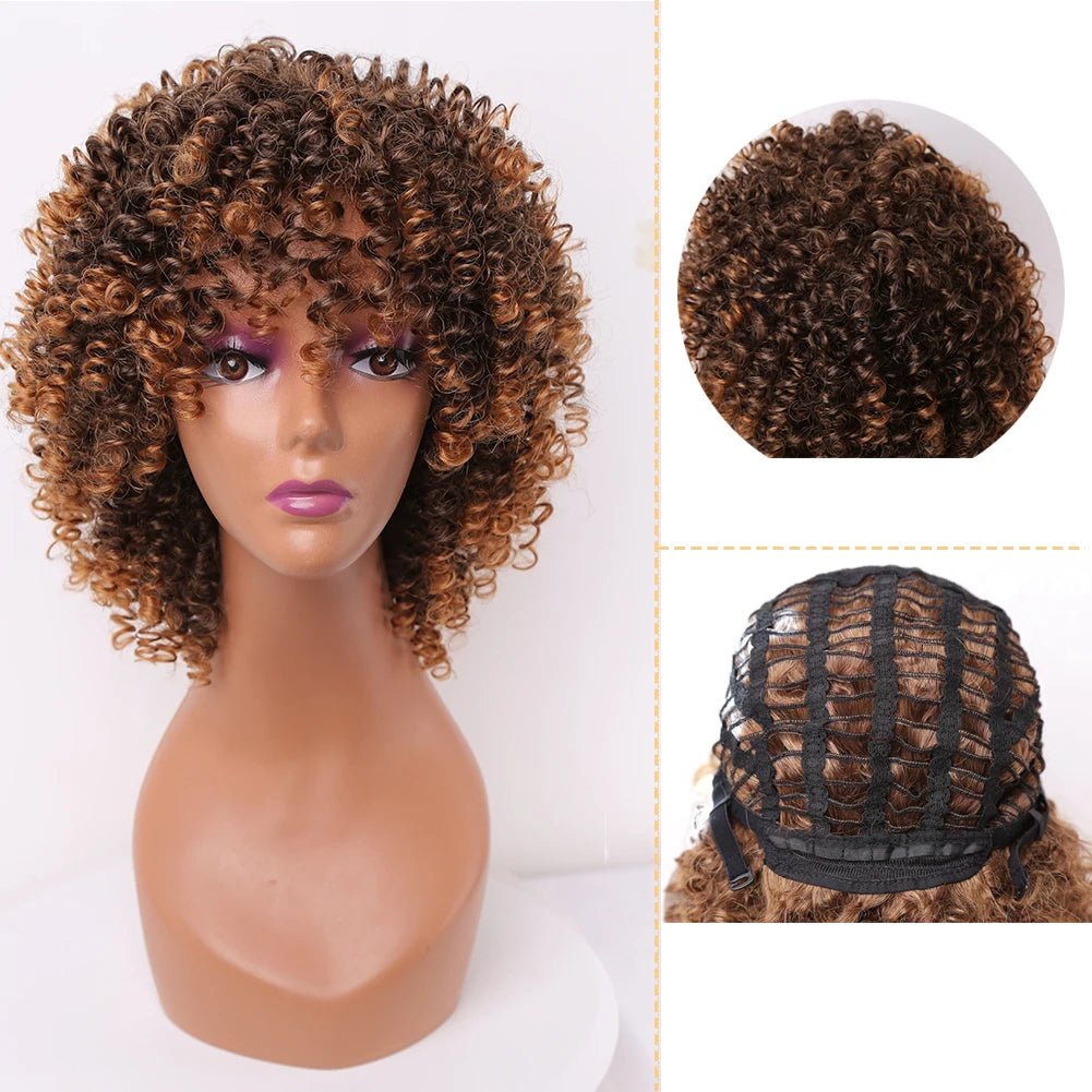 Amir Synthetic Short Curly Wigs for Women Black Hair Afro Kinky Curly Wigs with Bangs - Flexi Africa - Free Delivery Worldwide only at www.flexiafrica.com