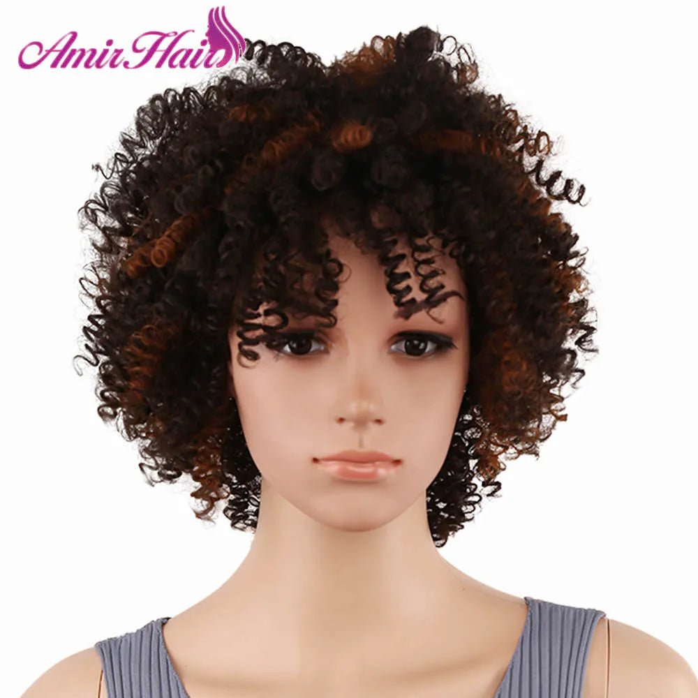 Amir Synthetic Short Curly Wigs for Women Black Hair Afro Kinky Curly Wigs with Bangs - Flexi Africa - Free Delivery Worldwide only at www.flexiafrica.com