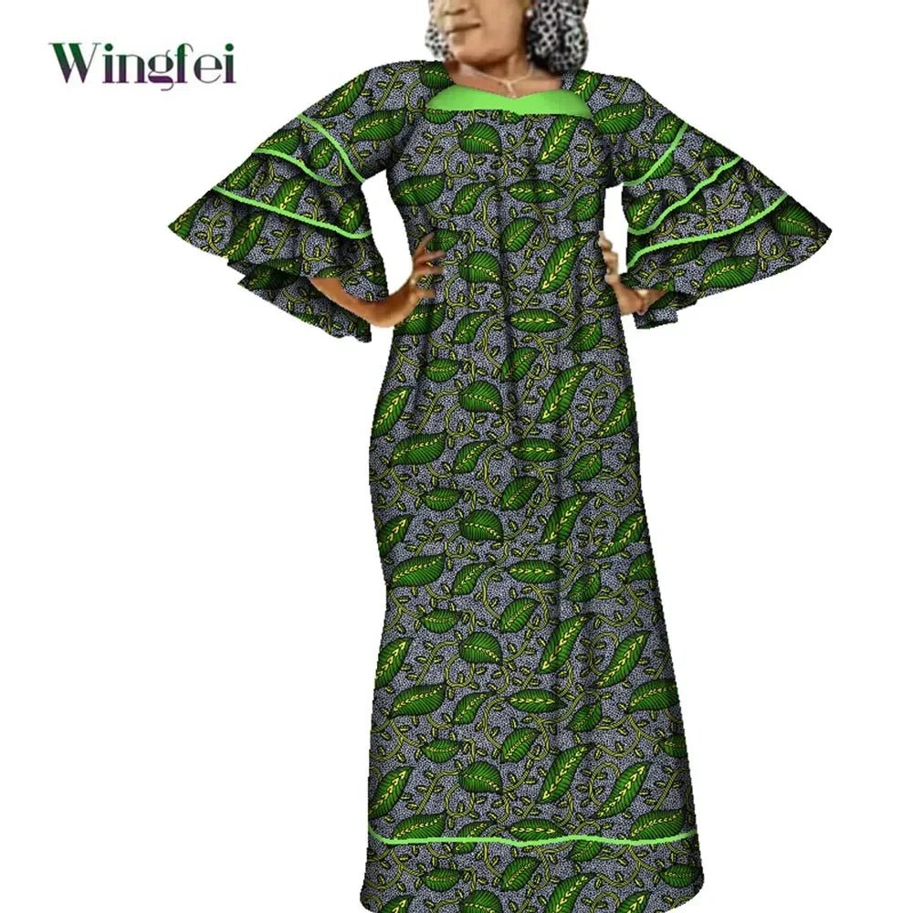 Ankara Fashion Robe Africaine Floral Print African Clothing Maxi Long Bell Sleeves Dashiki African Dresses for Women WY3937 - Free Delivery Worldwide only at Flexi Africa