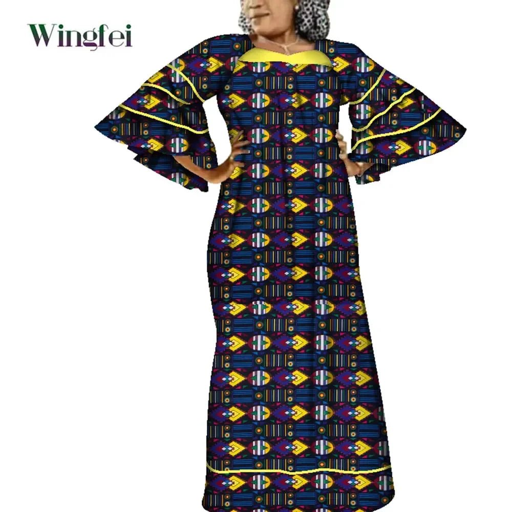 Ankara Fashion Robe Africaine Floral Print African Clothing Maxi Long Bell Sleeves Dashiki African Dresses for Women WY3937 - Free Delivery Worldwide only at Flexi Africa