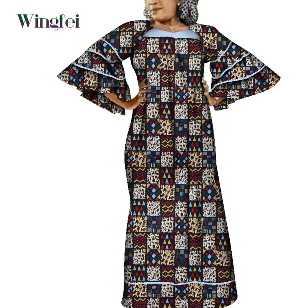 Ankara Fashion Robe Africaine Floral Print African Clothing Maxi Long Bell Sleeves Dashiki African Dresses for Women WY3937 - Free Delivery Worldwide only at Flexi Africa