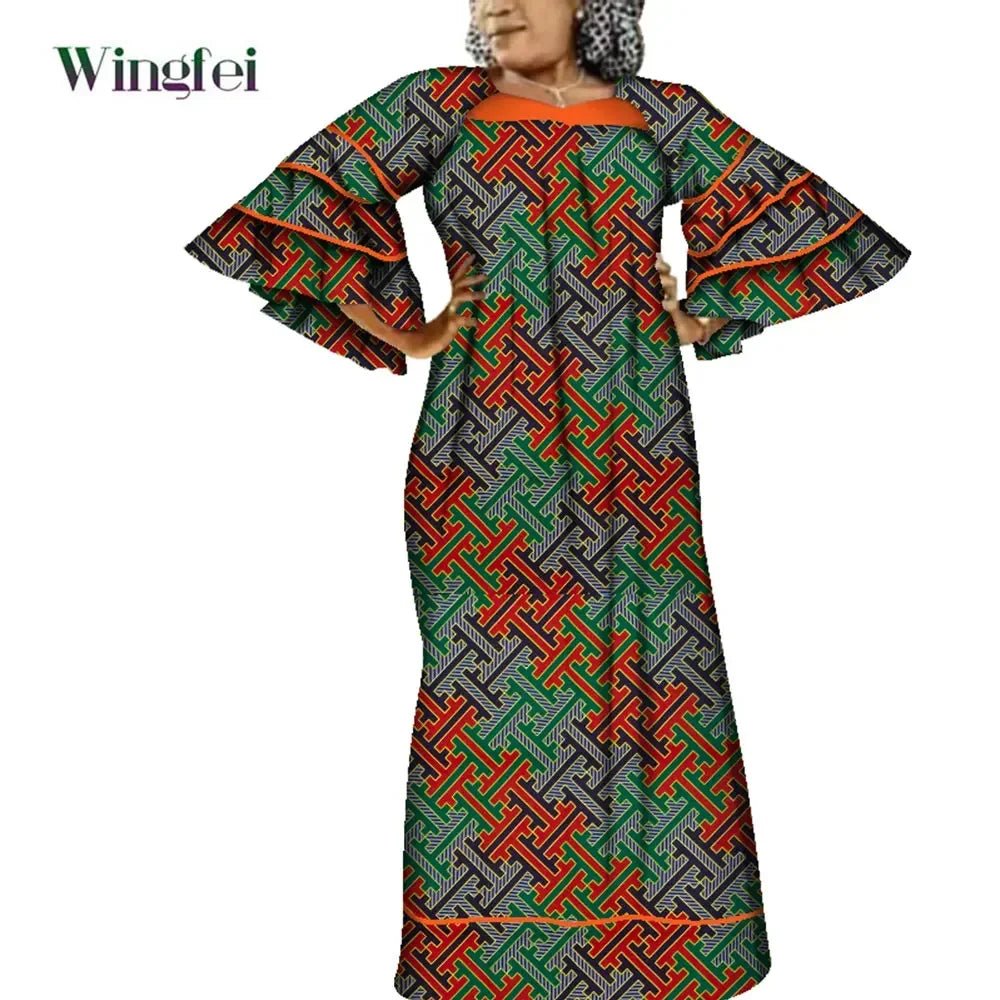 Ankara Fashion Robe Africaine Floral Print African Clothing Maxi Long Bell Sleeves Dashiki African Dresses for Women WY3937 - Free Delivery Worldwide only at Flexi Africa