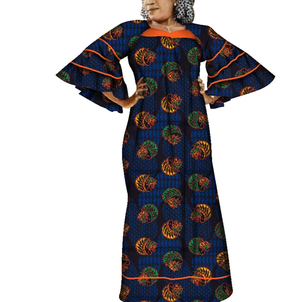Ankara Fashion Robe Africaine Floral Print African Clothing Maxi Long Bell Sleeves Dashiki African Dresses for Women WY3937 - Free Delivery Worldwide only at Flexi Africa