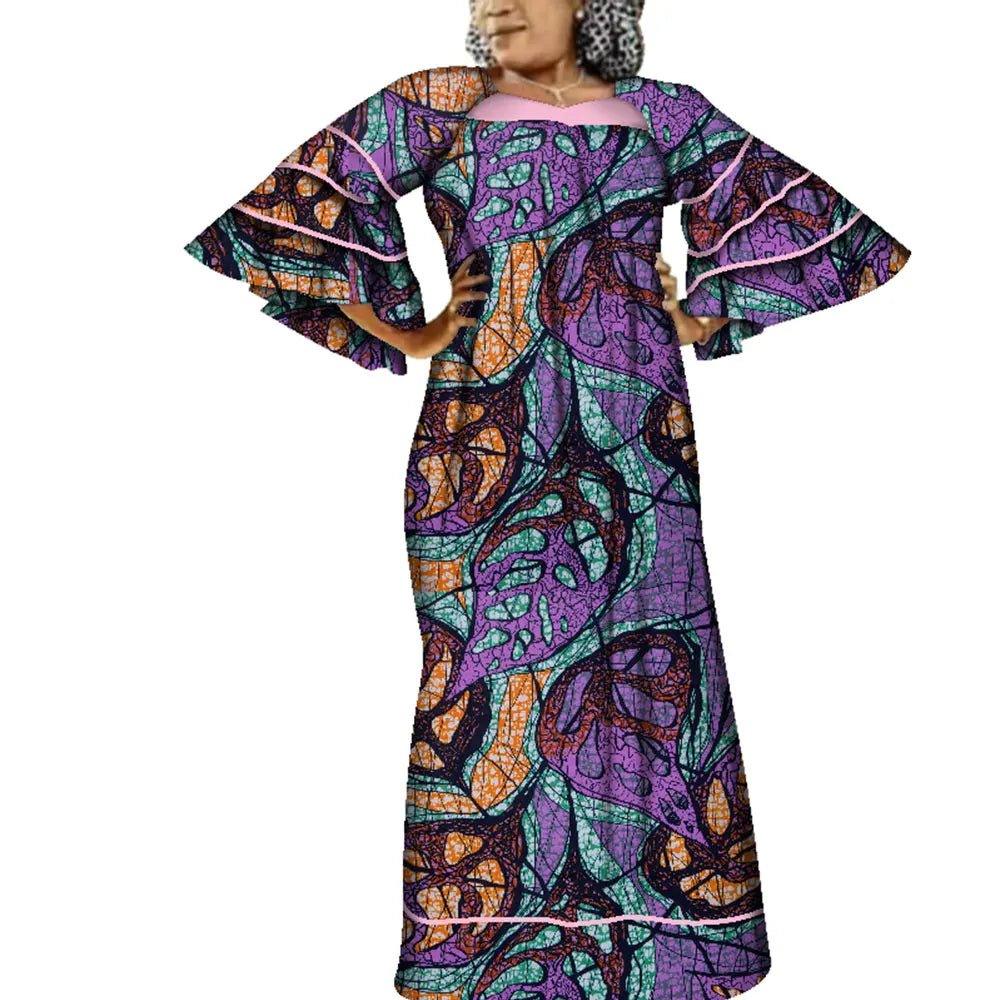 Ankara Fashion Robe Africaine Floral Print African Clothing Maxi Long Bell Sleeves Dashiki African Dresses for Women WY3937 - Free Delivery Worldwide only at Flexi Africa