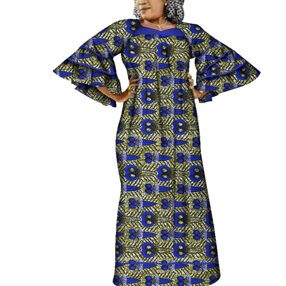 Ankara Fashion Robe Africaine Floral Print African Clothing Maxi Long Bell Sleeves Dashiki African Dresses for Women WY3937 - Free Delivery Worldwide only at Flexi Africa