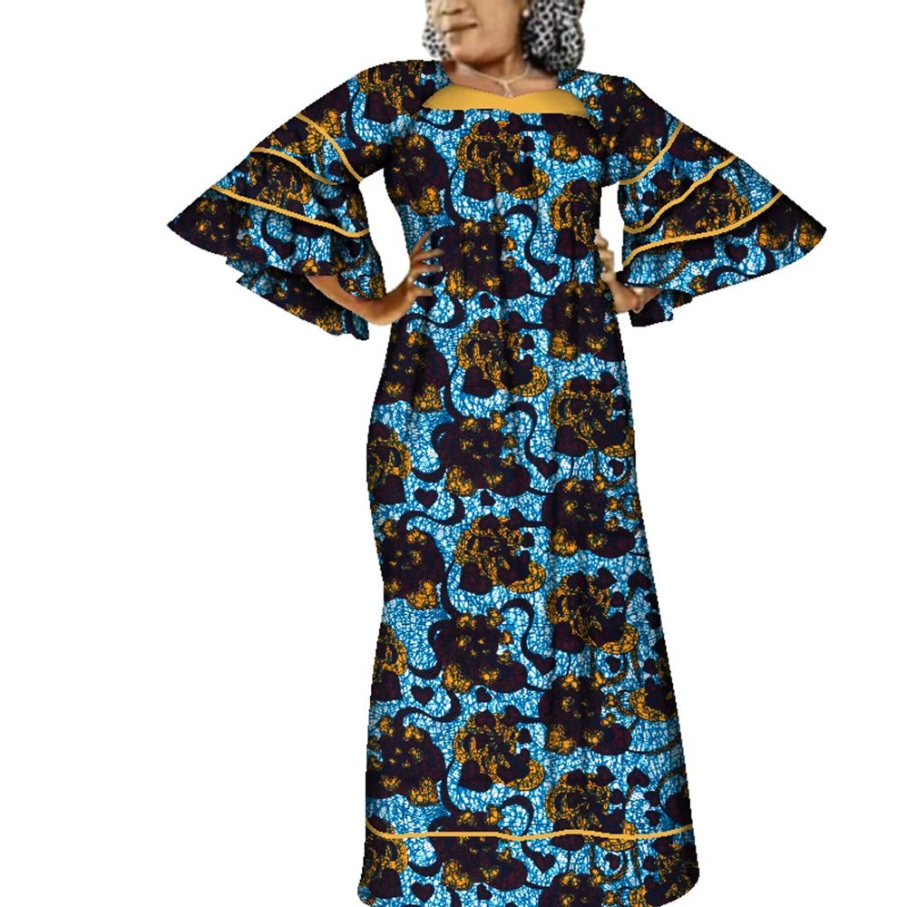 Ankara Fashion Robe Africaine Floral Print African Clothing Maxi Long Bell Sleeves Dashiki African Dresses for Women WY3937 - Free Delivery Worldwide only at Flexi Africa