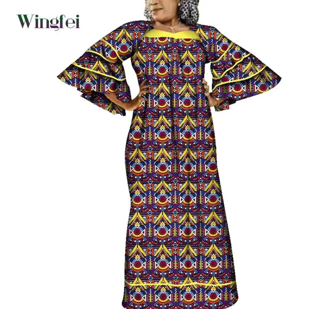 Ankara Fashion Robe Africaine Floral Print African Clothing Maxi Long Bell Sleeves Dashiki African Dresses for Women WY3937 - Free Delivery Worldwide only at Flexi Africa