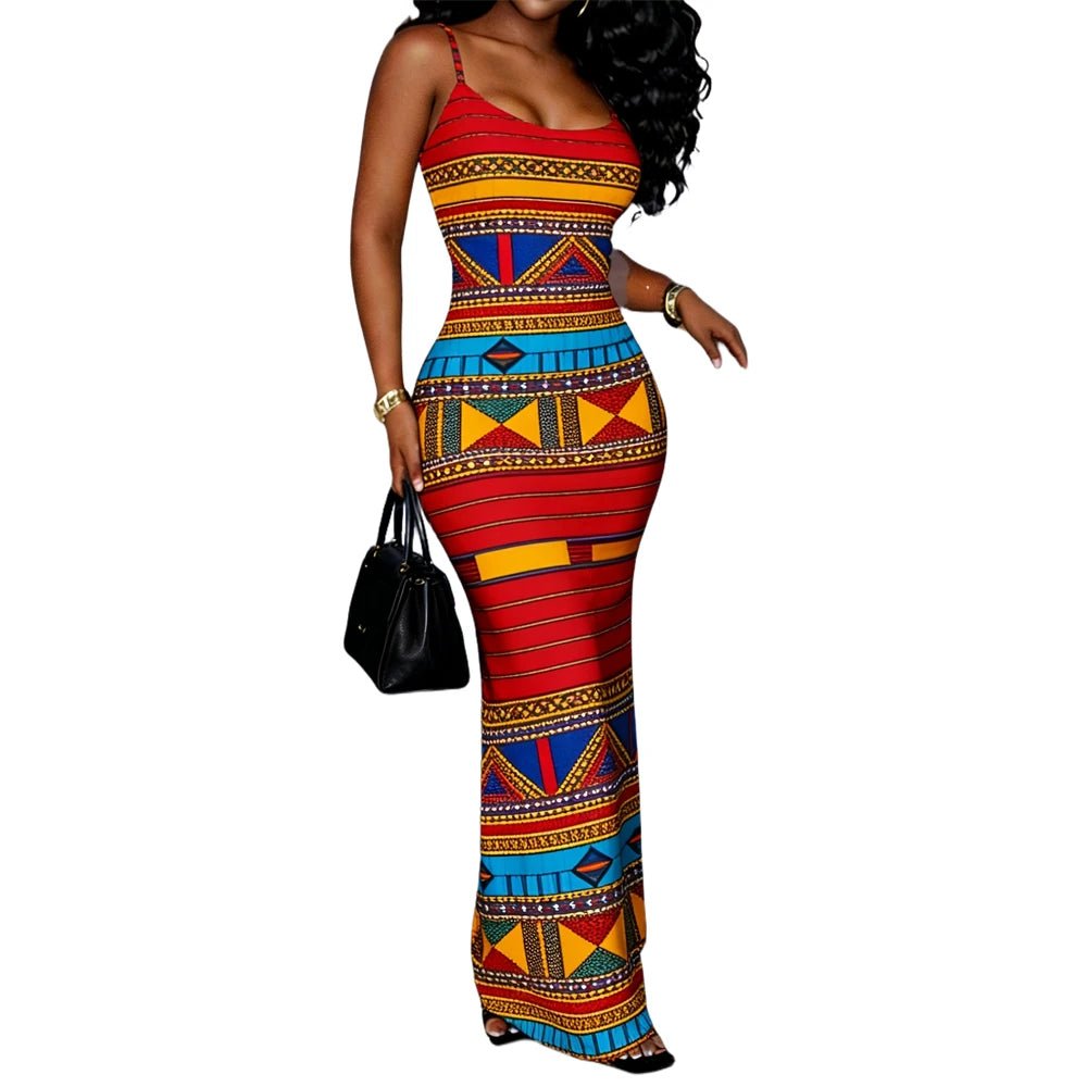 Ankara-Inspired Strappy Maxi Dress - Free Delivery Worldwide only at Flexi Africa