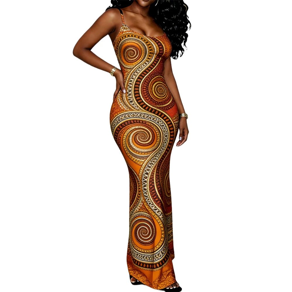 Ankara-Inspired Strappy Maxi Dress - Free Delivery Worldwide only at Flexi Africa