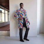 Ankara Long Blazer for Men – Bold Geometric Floral African Coat - Free Delivery Worldwide only at Flexi Africa