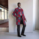 Ankara Long Blazer for Men – Bold Geometric Floral African Coat - Free Delivery Worldwide only at Flexi Africa