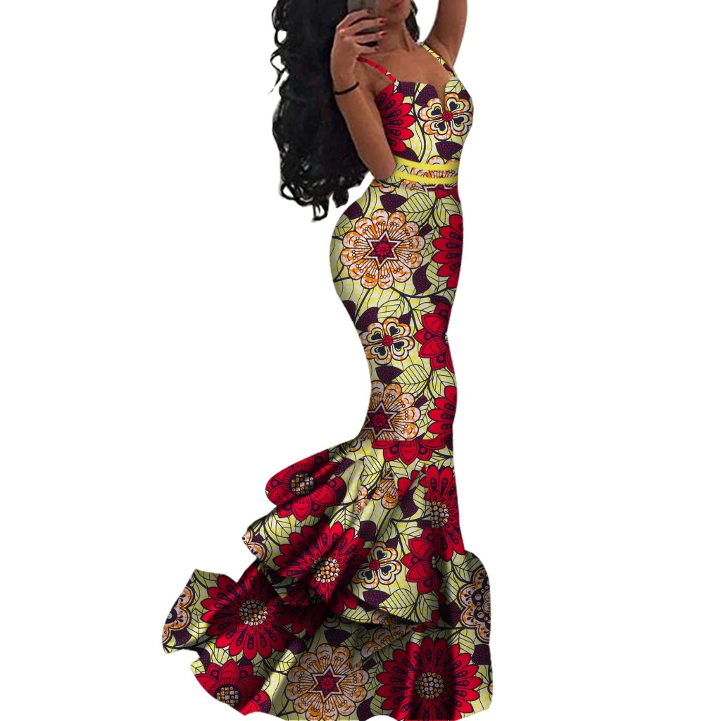 Ankara Print Strappy Maxi Dress - Free Delivery Worldwide only at Flexi Africa