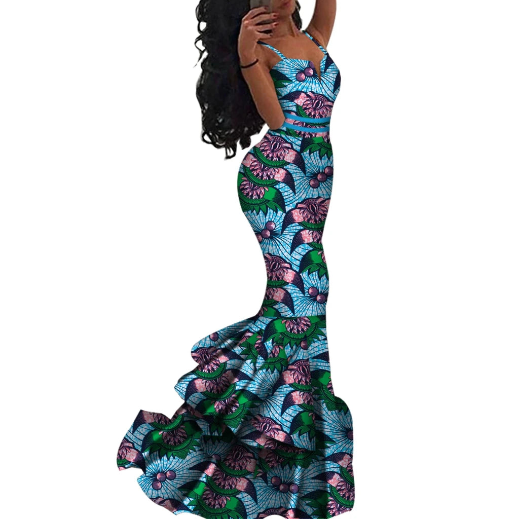 Ankara Print Strappy Maxi Dress - Free Delivery Worldwide only at Flexi Africa