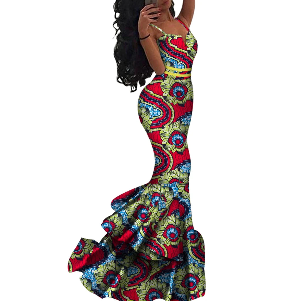 Ankara Print Strappy Maxi Dress - Free Delivery Worldwide only at Flexi Africa