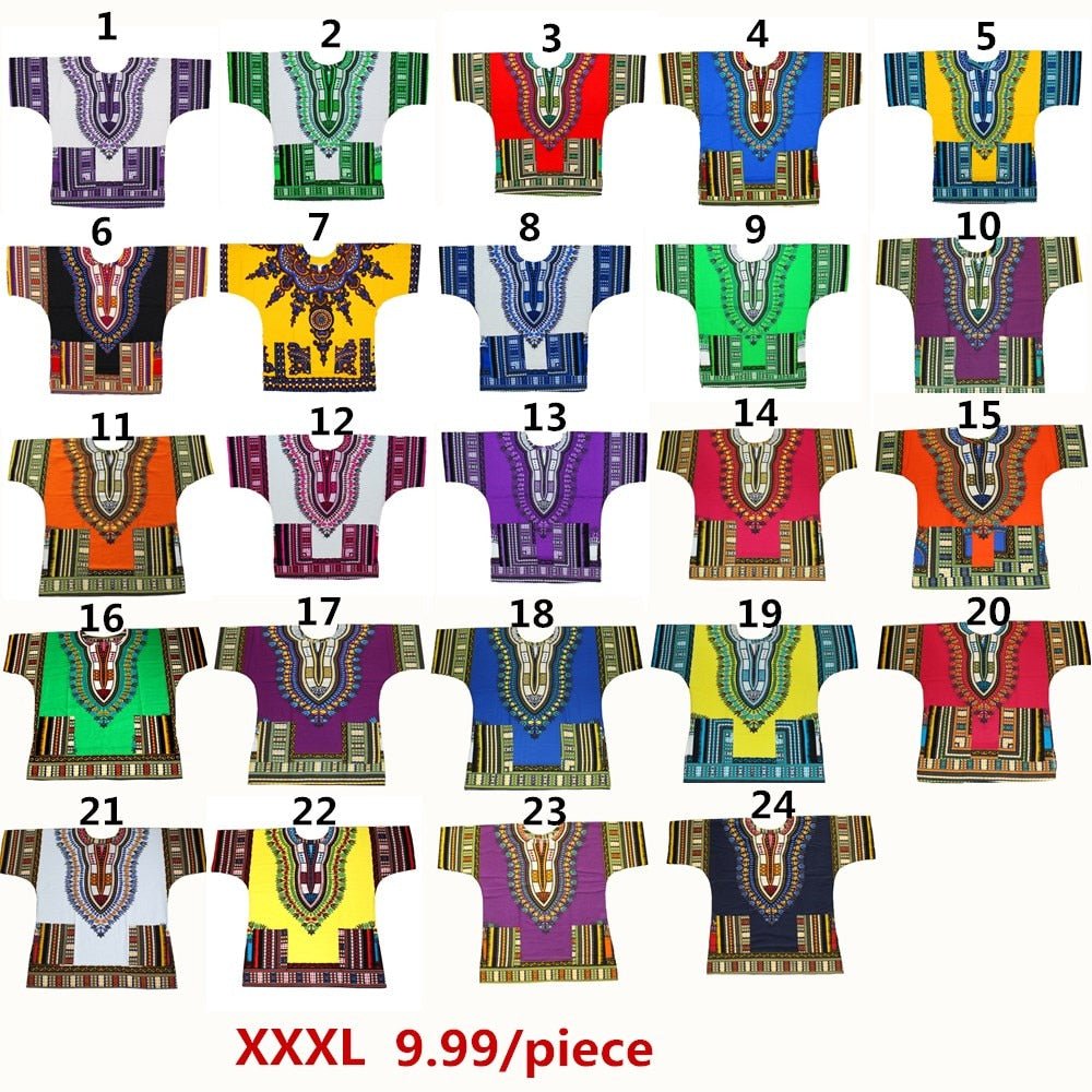 Authentic African Dashiki XXXL T-Shirt: Men's 100% Cotton Traditional Print Shirt for a Bold and Stylish Look - Flexi Africa