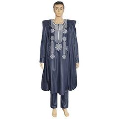 Authentic African Style: Men's Embroidered Agbada Suit Set Traditional Robes, Long Sleeve Shirt, and Pants - Free Delivery