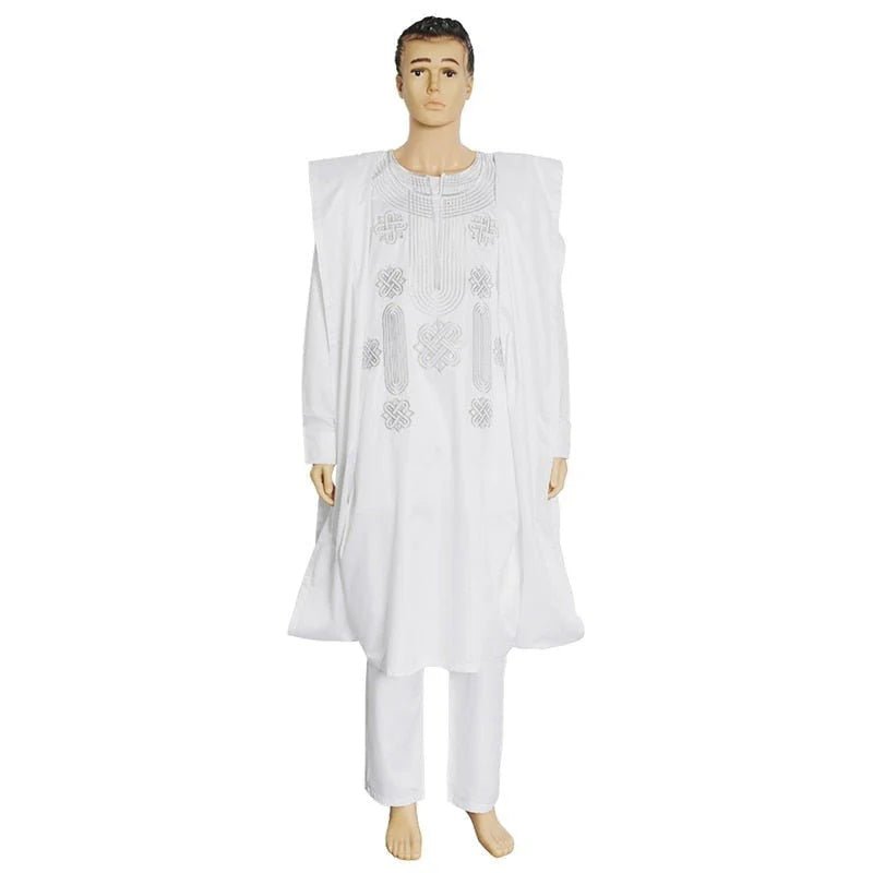 Authentic African Style: Men's Embroidered Agbada Suit Set Traditional Robes, Long Sleeve Shirt, and Pants - Free Delivery