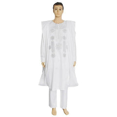 Authentic African Style: Men's Embroidered Agbada Suit Set Traditional Robes, Long Sleeve Shirt, and Pants - Free Delivery