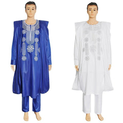 Authentic African Style: Men's Embroidered Agbada Suit Set Traditional Robes, Long Sleeve Shirt, and Pants - Free Delivery