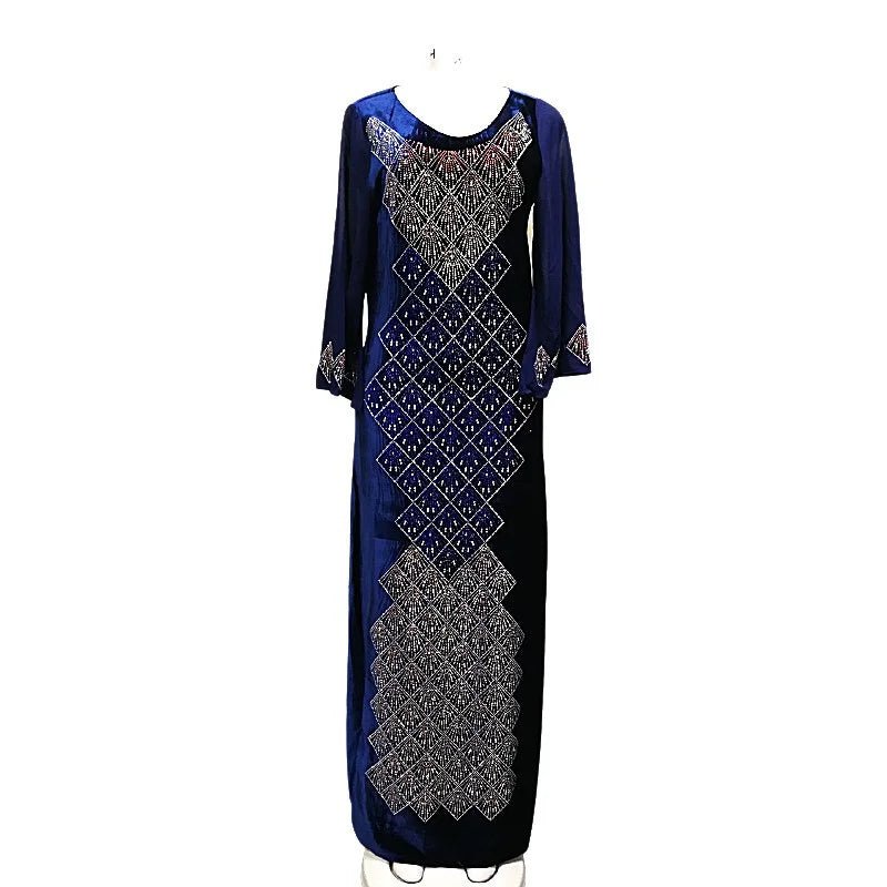 Autumn African-inspired Maxi Dress: Dashiki Abaya Style with Elegant Diamond Accents - Flexi Africa - www.flexiafrica.com