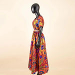 Batik Dress for Women – Short Sleeve Gold Stamped Design with Belt - Free Delivery Worldwide only at Flexi Africa