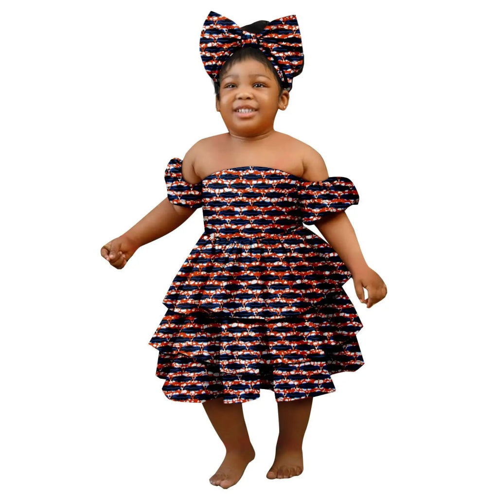 Bazin Riche African Ankara Party Dress for Girls – Multilayer Ruffle Design - Free Delivery Worldwide only at Flexi Africa