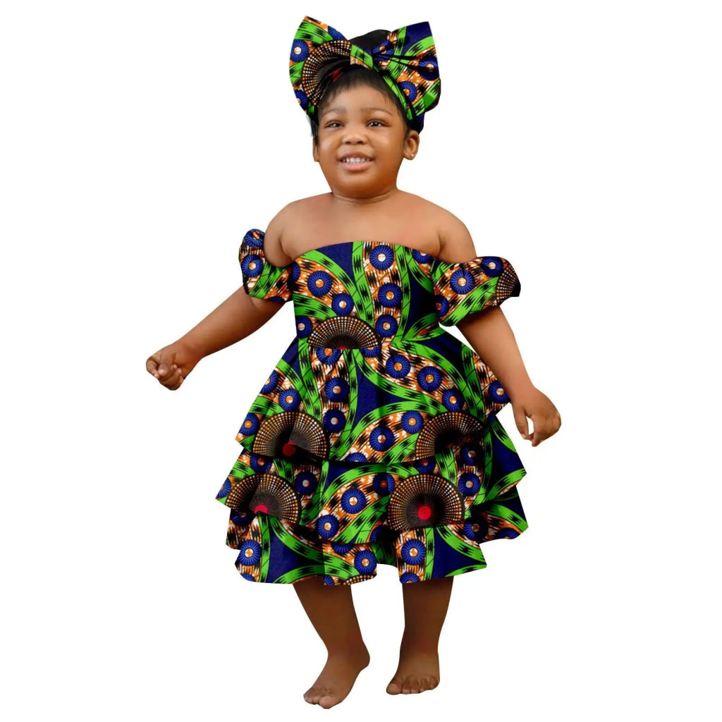 Bazin Riche African Ankara Party Dress for Girls – Multilayer Ruffle Design - Free Delivery Worldwide only at Flexi Africa