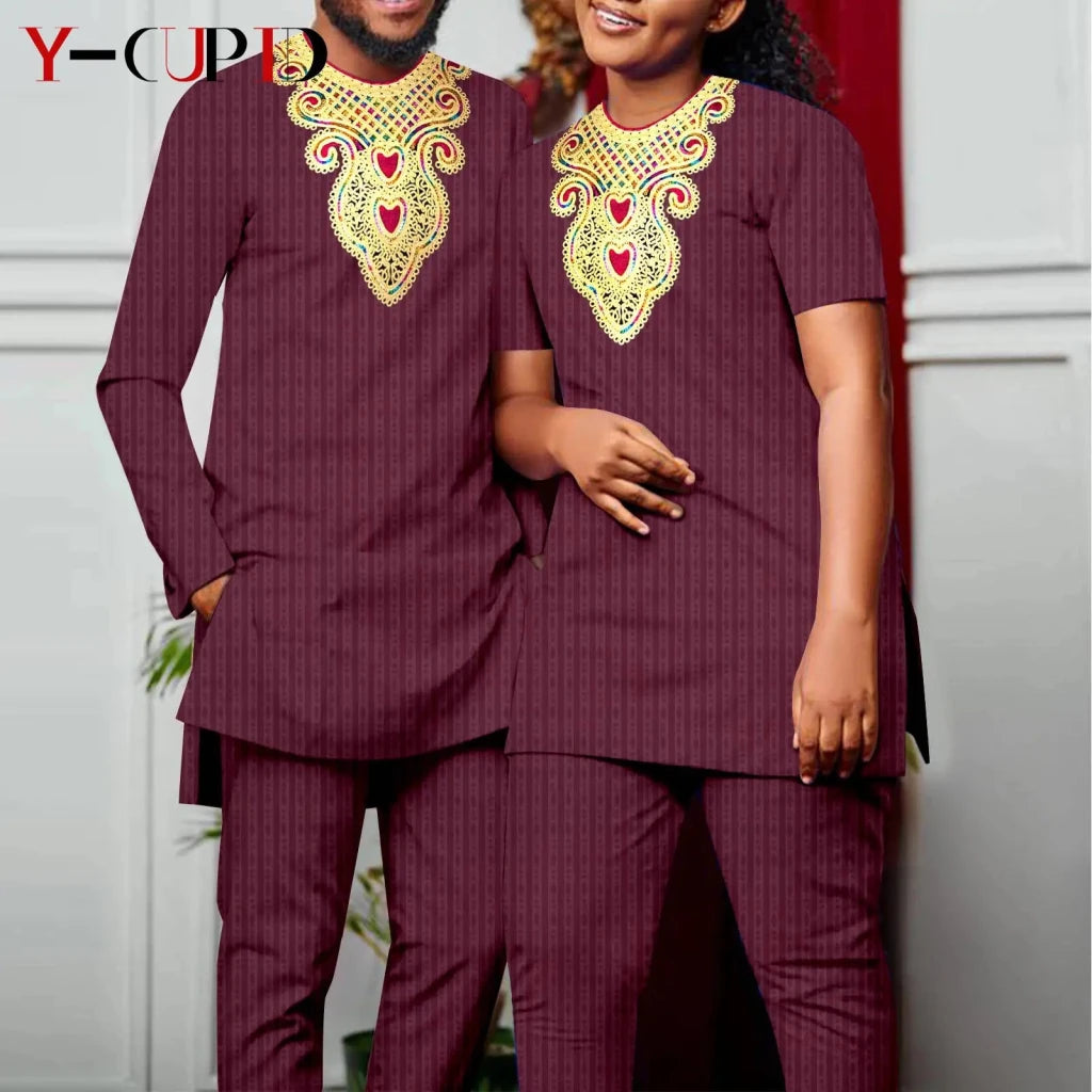 Bazin Riche African Couples Matching Outfit Set - Free Delivery Worldwide only at Flexi Africa