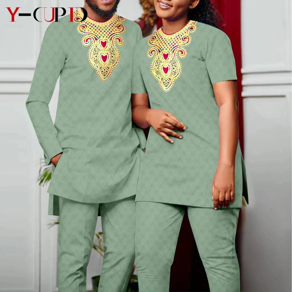 Bazin Riche African Couples Matching Outfit Set - Free Delivery Worldwide only at Flexi Africa