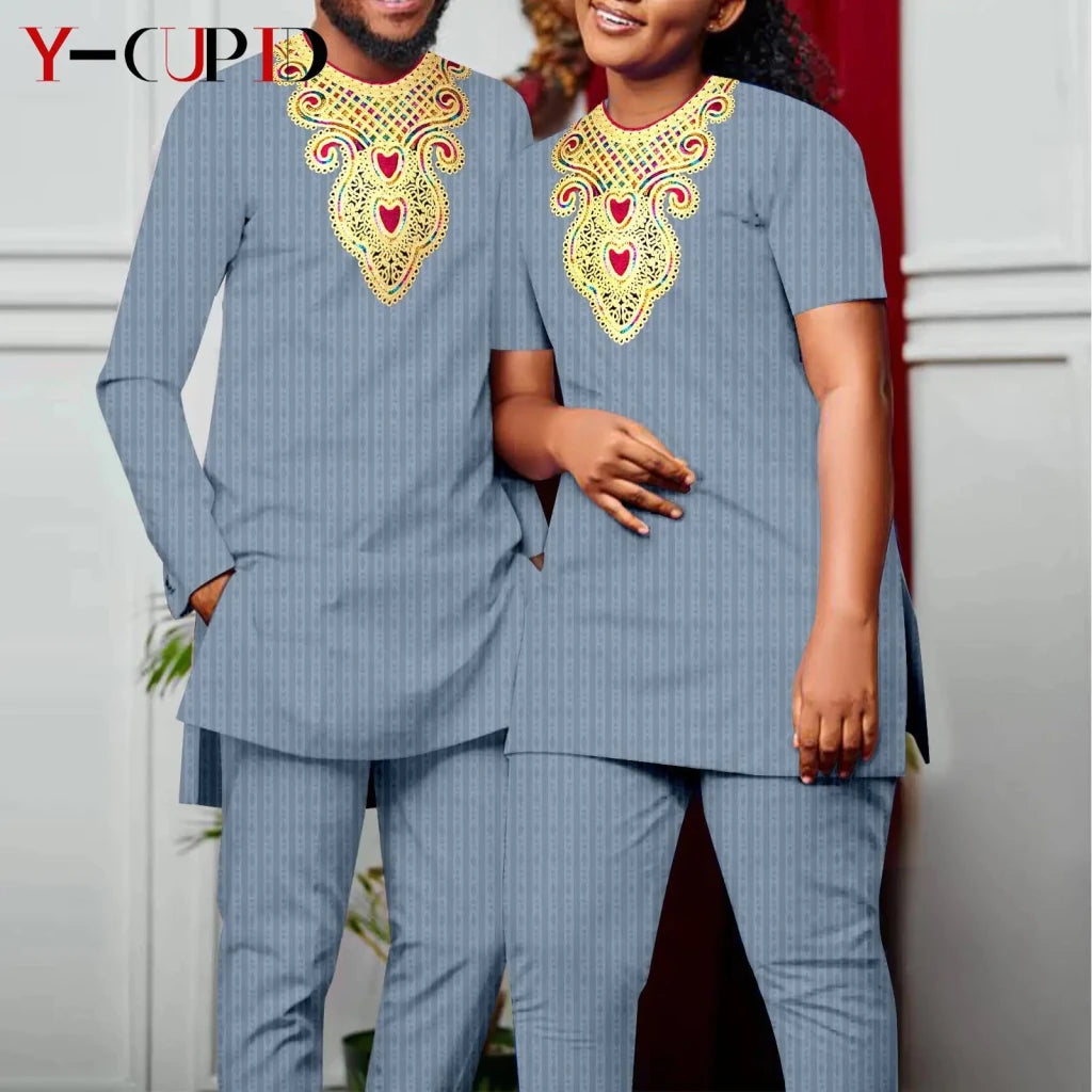 Bazin Riche African Couples Matching Outfit Set - Free Delivery Worldwide only at Flexi Africa