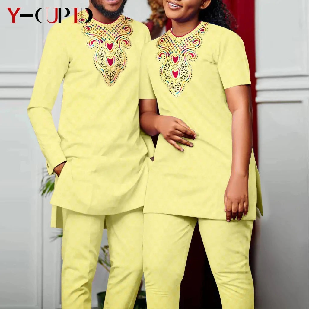 Bazin Riche African Couples Matching Outfit Set - Free Delivery Worldwide only at Flexi Africa