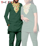 Bazin Riche Couple Outfit – Women’s Jacquard Top & Pants Set with Matching Men’s Kaftan Party Wear - Free Delivery Worldwide only at Flexi Africa