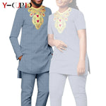 Bazin Riche Couple Outfit – Women’s Jacquard Top & Pants Set with Matching Men’s Kaftan Party Wear - Free Delivery Worldwide only at Flexi Africa