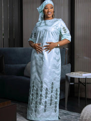 Bazin Riche Original Wearable Throughout The Four Seasons Women Clothing African Birthday Dress Dress For Wedding Party Women - Free Delivery Worldwide only at Flexi Africa