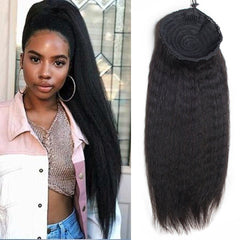 Black Beauty Wave: Premium Remy Human Hair Drawstring Ponytail Extension - Flexi Africa - Flexi Africa offers Free Delivery Worldwide - Vibrant African traditional clothing showcasing bold prints and intricate designs