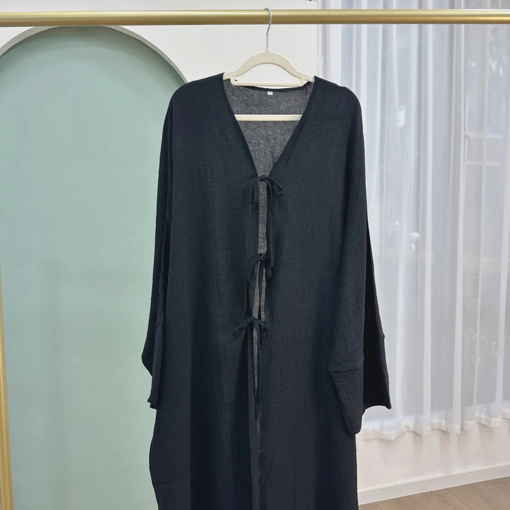 Black Open Abaya Cardigan for Women – Modest Luxury Eid, Party & Vacation Robe - Free Delivery Worldwide only at Flexi Africa