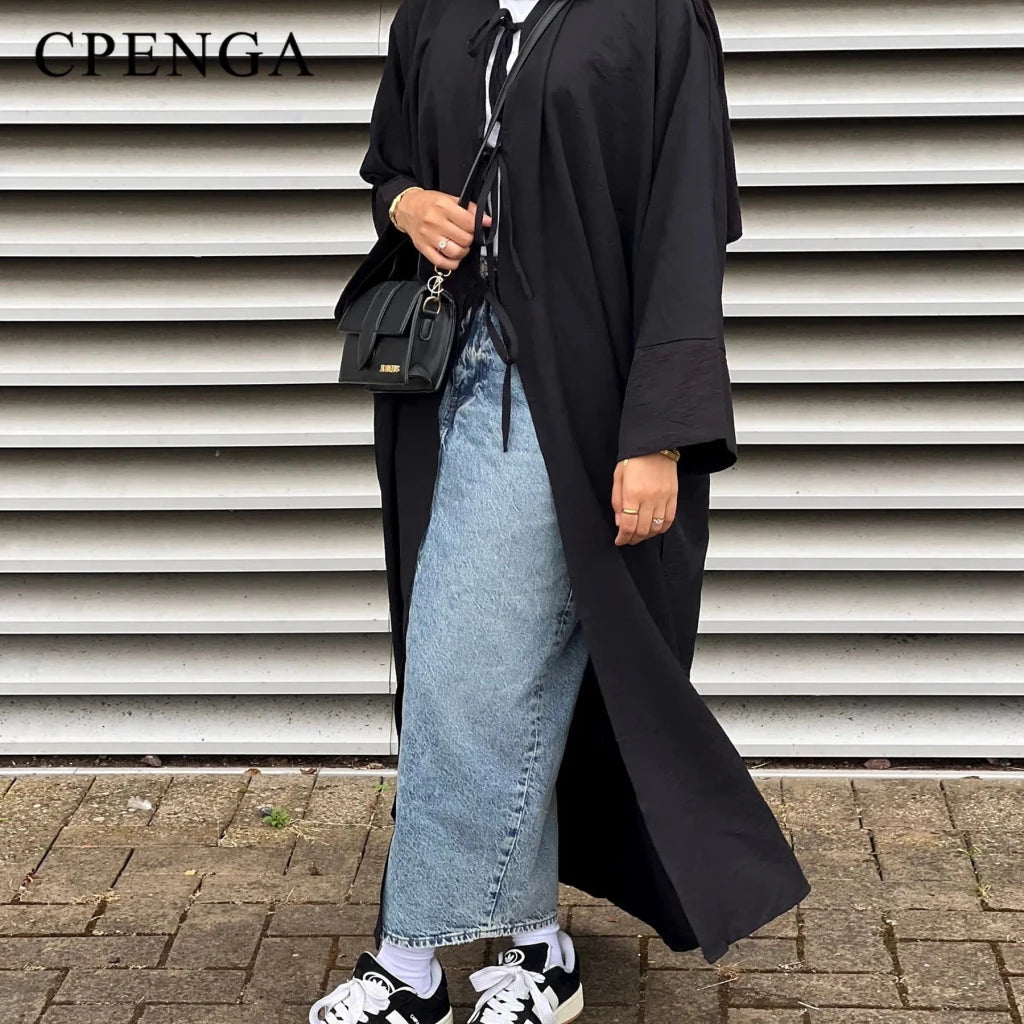 Black Open Abaya Cardigan for Women – Modest Luxury Eid, Party & Vacation Robe - Free Delivery Worldwide only at Flexi Africa