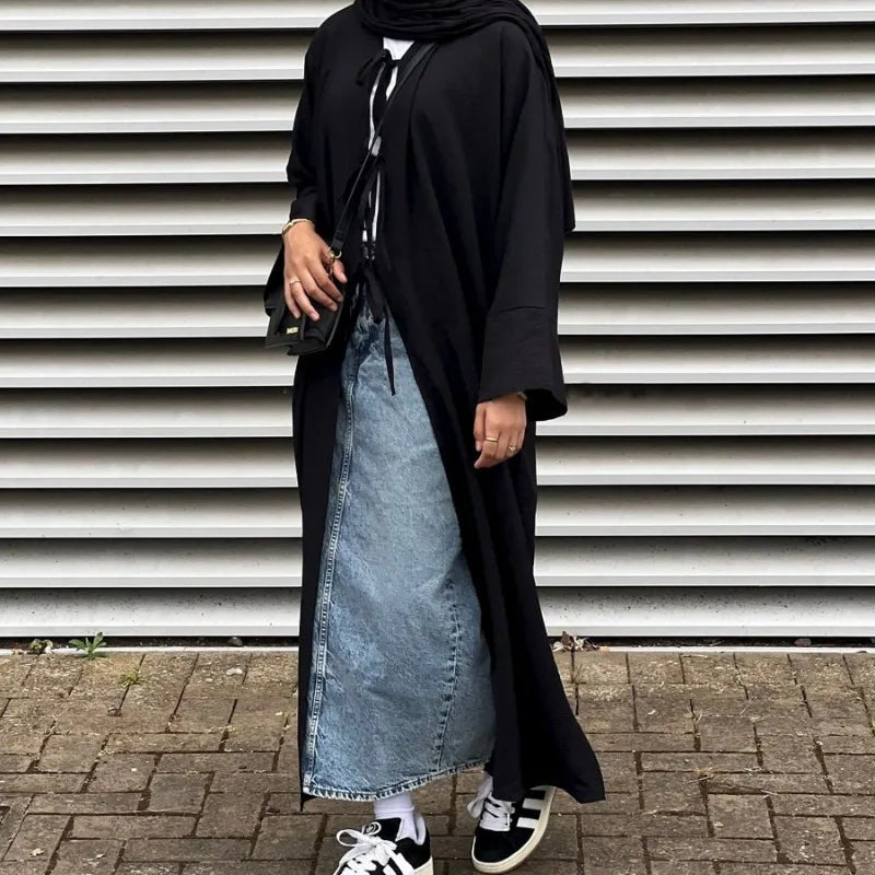 Black Open Abaya Cardigan for Women – Modest Luxury Eid, Party & Vacation Robe - Free Delivery Worldwide only at Flexi Africa